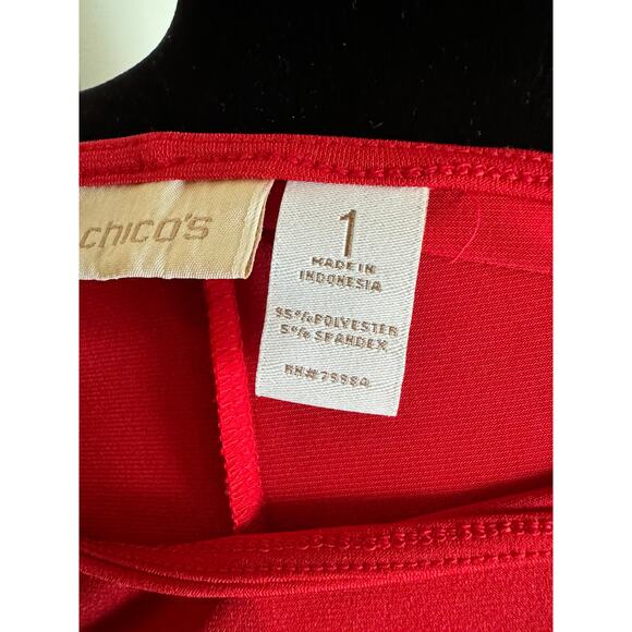 Chico's Womens Tunic Top Sz 1 8 M Red Dropped Shoulder Solid Knit - Picture 7 of 7
